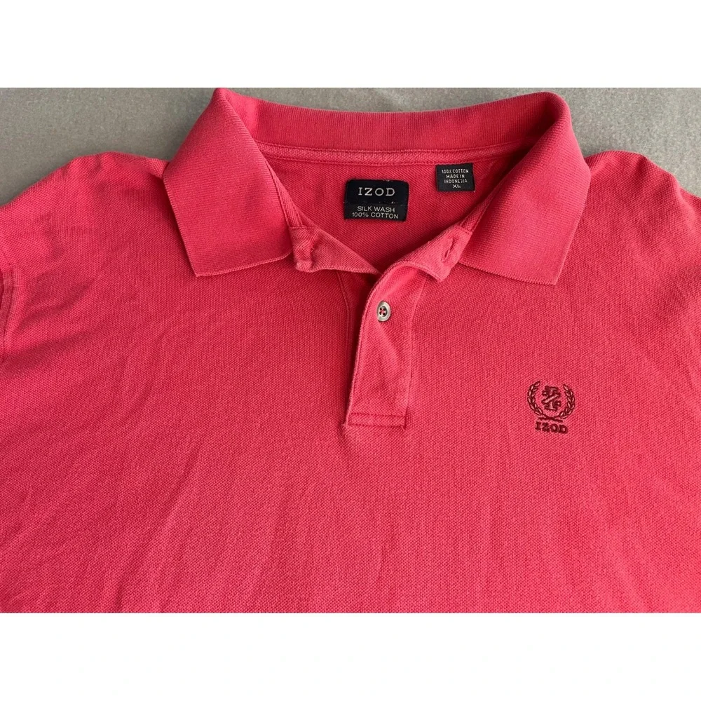IZOD Mens Silk Wash‎ Cotton Polo Shirt Coral Pink XL Short Sleeve Crest Logo